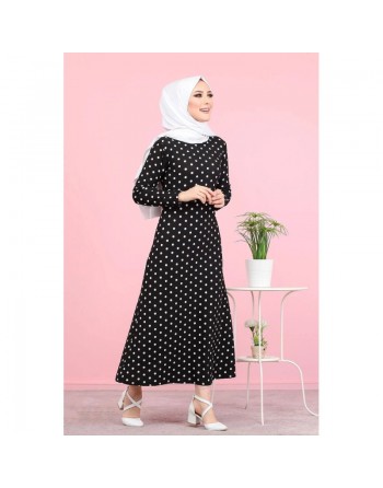 Robe longue à pois pour femme (Vetement musulman chic) - Couleur noir 