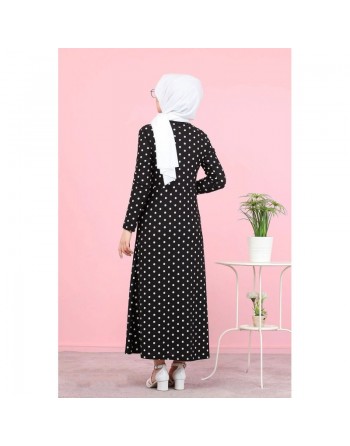 Robe longue à pois pour femme (Vetement musulman chic) - Couleur noir 