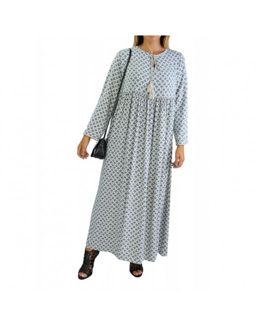 Robe longue viscose fluide et ample avec imprimé Bleu - Couleur Blanc cassé Robe longue viscose fluide et ample avec imprimé Bleu - Couleur Blanc cassé