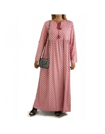 Robe longue viscose fluide et ample avec imprimé Blanc - Couleur Rose 