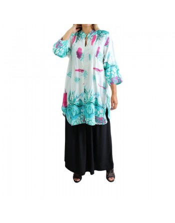 Tunique Chemise large motifs fleurs avec boutons pour femme 