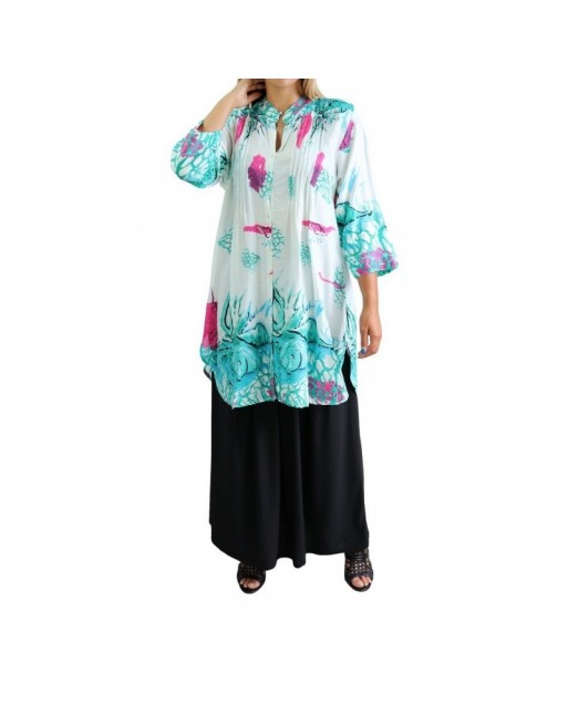 Tunique Chemise large motifs fleurs avec boutons pour femme Tunique Chemise large motifs fleurs avec boutons pour femme