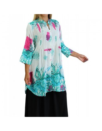 Tunique Chemise large motifs fleurs avec boutons pour femme 