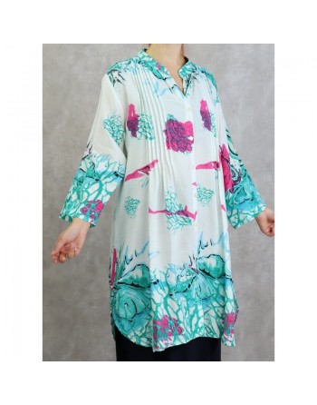 Tunique Chemise large motifs fleurs avec boutons pour femme 