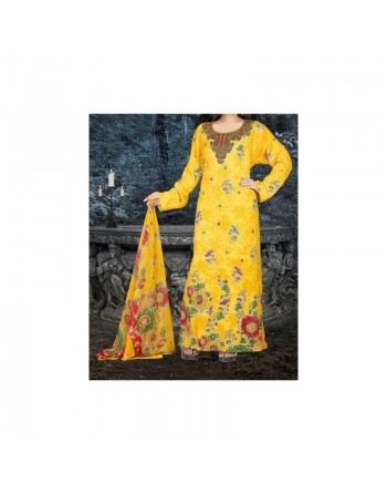 Robe orientale à col rond, strass et son foulard assorti 