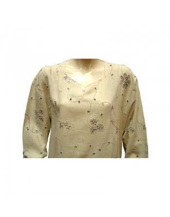 Robe Sara en lin manches longues avec broderie et paillettes (plusieurs couleurs disponibles) 