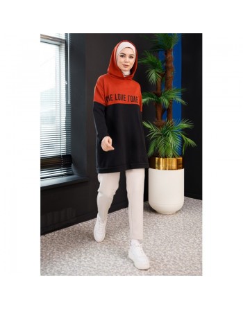 Tunique avec capuche (Boutique en ligne Hijab moderne pour femme) - Couleur brique 