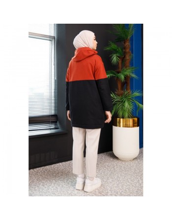 Tunique avec capuche (Boutique en ligne Hijab moderne pour femme) - Couleur brique 