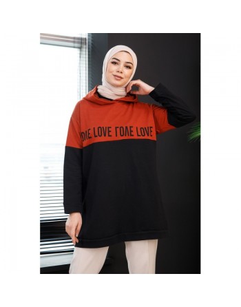 Tunique avec capuche (Boutique en ligne Hijab moderne pour femme) - Couleur brique 