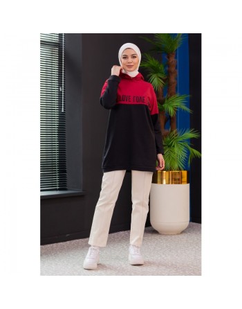 Tunique avec capuche (Vêtement moderne pour hijab - Boutique française en ligne) - Couleur rouge 