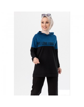 Tunique avec capuche (Sweat femme tendance) - Couleur bleu roi 