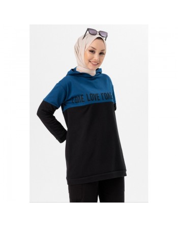 Tunique avec capuche (Sweat femme tendance) - Couleur bleu roi 