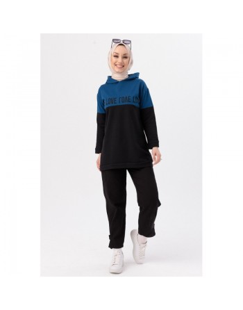 Tunique avec capuche (Sweat femme tendance) - Couleur bleu roi 