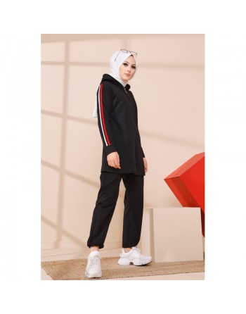Cardigan zippé pour femme (Vêtement moderne et sport hijab) - Couleur noir 