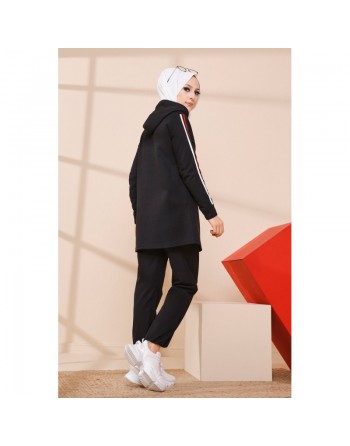 Cardigan zippé pour femme (Vêtement moderne et sport hijab) - Couleur noir 