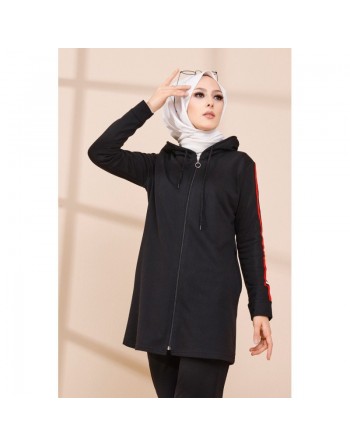 Cardigan zippé pour femme (Vêtement moderne et sport hijab) - Couleur noir 