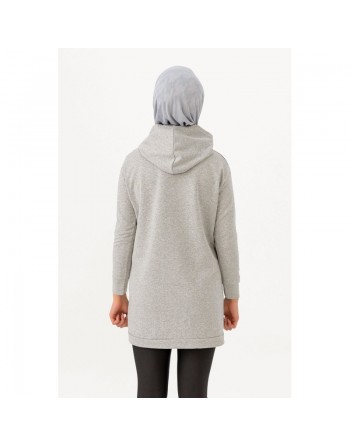 Tunique décontractée ample pour femme type sweat-shirt avec capuche et imprimé doré - Couleur gris clair 
