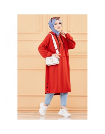 Tunique ample avec capuche (Tenue moderne et sport pour hijab) - Couleur brique 