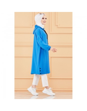 Tunique ample style sweater avec capuche (Tenue femme moderne et sport pour hijab) - Couleur bleu 