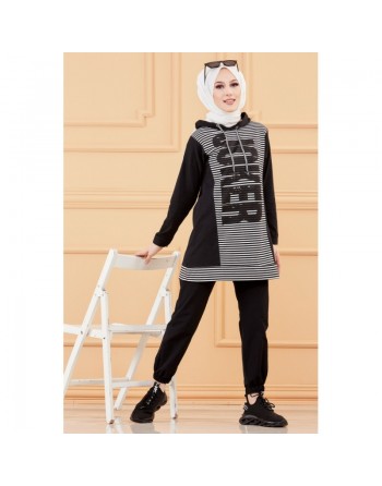 Tunique à capuche imprimée Joker (Mode femme voilée) - Sweater long à capuche - Couleur noir 