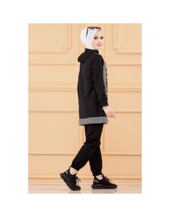 Tunique à capuche imprimée Joker (Mode femme voilée) - Sweater long à capuche - Couleur noir 