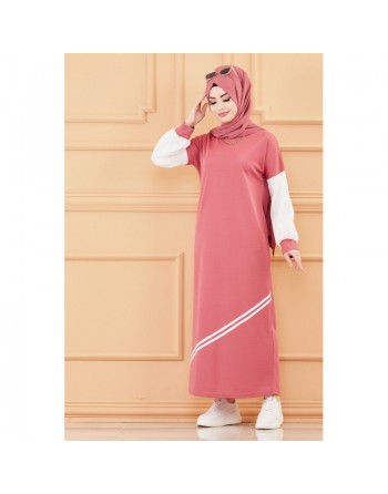 Robe moderne style décontracté (Vêtements modernes pour femmes musulmanes) - Couleur rose et blanc 