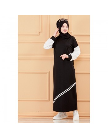 Robe moderne style décontracté (Vêtement moderne femme musulmane) - Couleur noir et blanc 