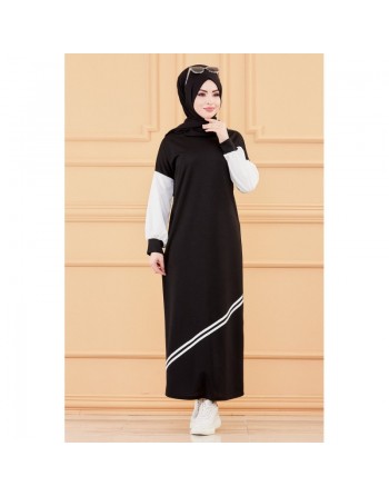 Robe moderne style décontracté (Vêtement moderne femme musulmane) - Couleur noir et blanc 