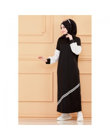 Robe moderne style décontracté (Vêtement moderne femme musulmane) - Couleur noir et blanc 