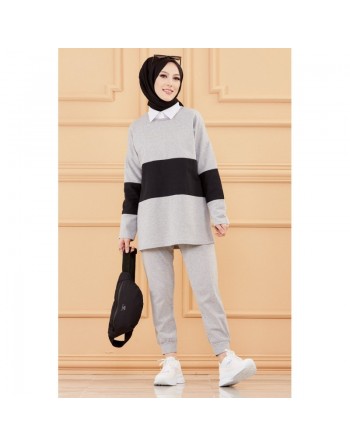 Ensemble décontracté pour femme (Hijab sport) - Couleur gris et noir 