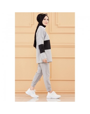 Ensemble décontracté pour femme (Hijab sport) - Couleur gris et noir 