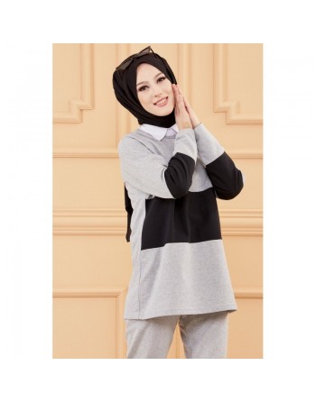 Ensemble décontracté pour femme (Hijab sport) - Couleur gris et noir 