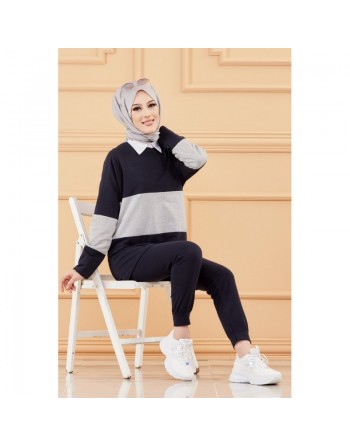Ensemble décontracté pour femme (Hijab sport) - Couleur bleu marine et gris 