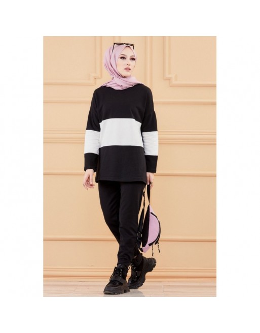Ensemble décontracté pour femme (Hijab moderne et sport) - Couleur noir et blanc 