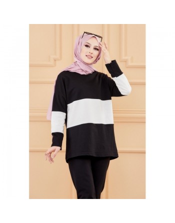Ensemble décontracté pour femme (Hijab moderne et sport) - Couleur noir et blanc 