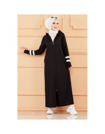 Djellaba moderne à capuche pour femme (Mode Musulmane) - Couleur noir 