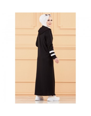 Djellaba moderne à capuche pour femme (Mode Musulmane) - Couleur noir 