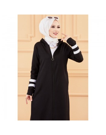 Djellaba moderne à capuche pour femme (Mode Musulmane) - Couleur noir 