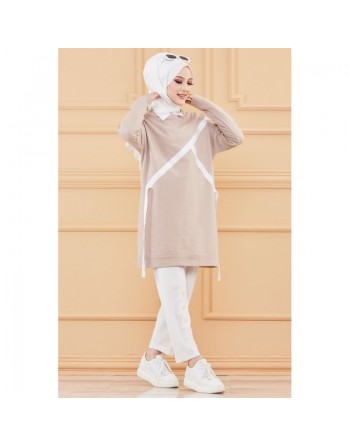 Tunique originale pour femme - Sweat moderne pour hijab - Couleur beige 