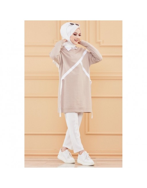 Tunique originale pour femme - Sweat moderne pour hijab - Couleur beige Tunique originale pour femme - Sweat moderne pour hijab - Couleur beige