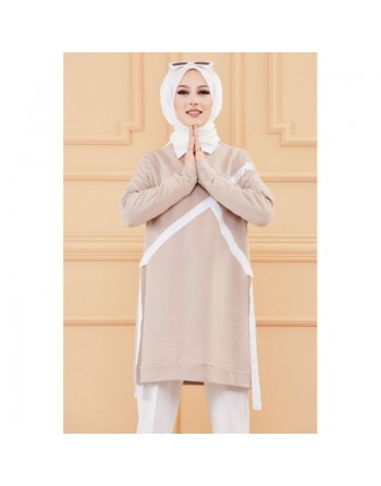 Tunique originale pour femme - Sweat moderne pour hijab - Couleur beige 
