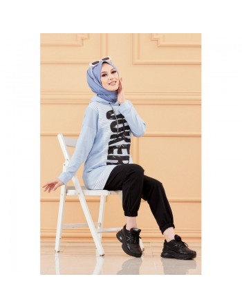 Tunique imprimée Joker (Vêtement moderne pour femme voilée) - Couleur bleu 
