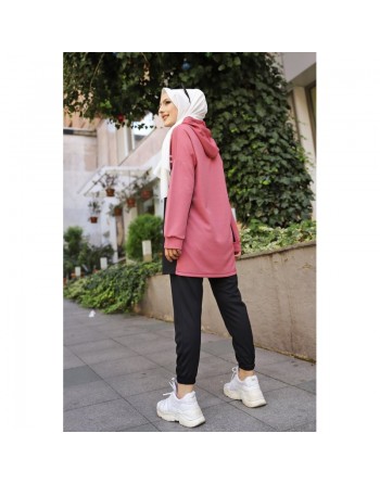 Survêtement femme (Tenue Décontractée et Sport pour Hijab) - Couleur noir et rose 