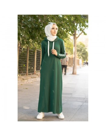 Robe avec capuche style moderne et sport (Vêtement adapté pour Hijab) - Couleur vert émeraude foncé 