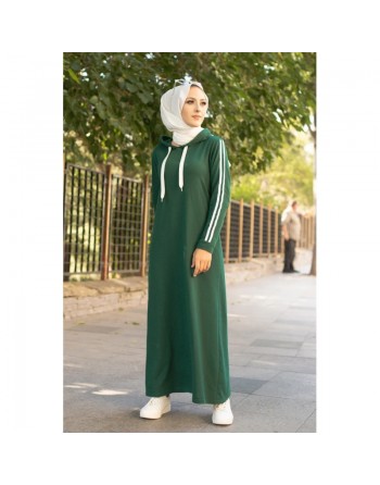 Robe avec capuche style moderne et sport (Vêtement adapté pour Hijab) - Couleur vert émeraude foncé 