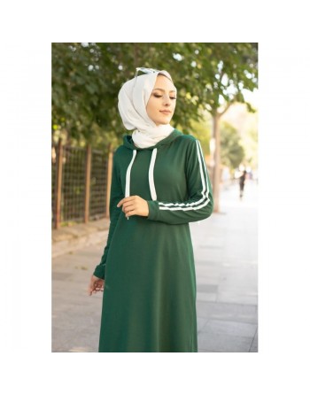 Robe avec capuche style moderne et sport (Vêtement adapté pour Hijab) - Couleur vert émeraude foncé 