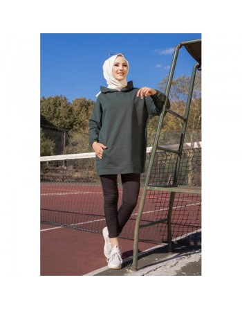 Sweatshirt à capuche pour femme inscription au dos "I am where are you?" (Hijab sport) - Couleur vert 