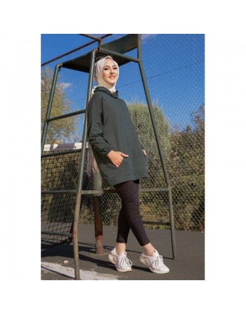 Sweatshirt à capuche pour femme inscription au dos "I am where are you?" (Hijab sport) - Couleur vert 