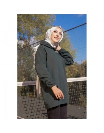 Sweatshirt à capuche pour femme inscription au dos "I am where are you?" (Hijab sport) - Couleur vert 