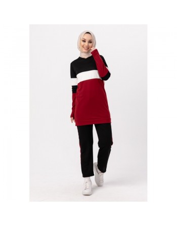 Ensemble femme 2 pièces de couleur noir et bordeaux (Boutique en ligne Vêtement pour Hijab) 